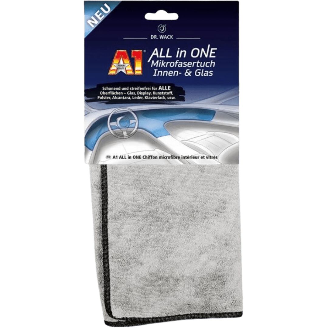 Das Dr. Wack A1 All in One Mikrofasertuch in der Verpackung