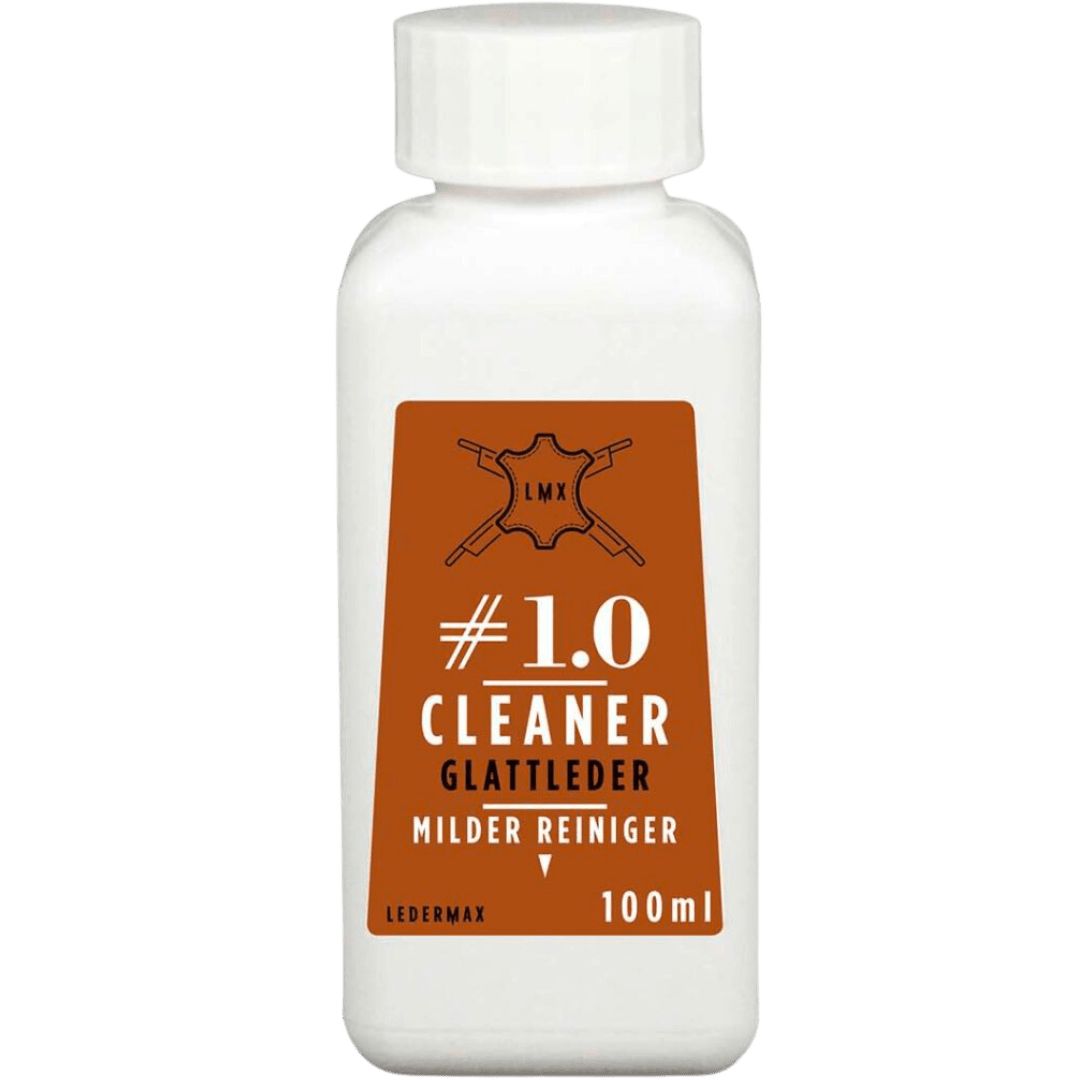 Die 100 Milliliter Flasche des Ledermax Cleaner 1.0 Lederreiniger