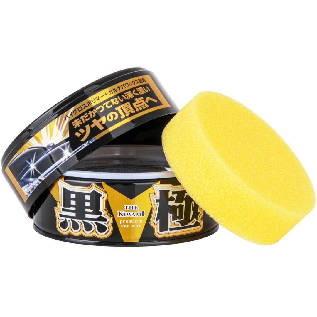 Offene Dose der Soft99 Extreme Gloss The Kiwami Dark Wachsversiegelung mit Schwamm