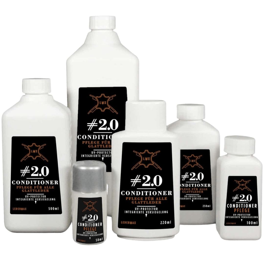Die verschiedenen Grössen der Ledermax Conditioner 2.0 Lederpflege