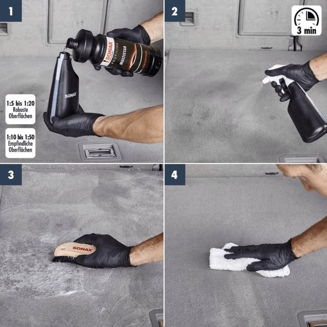 Eine Anleitung zum Gebrauch von Sonax Profiline MultiStar mit einer Sprühflasche