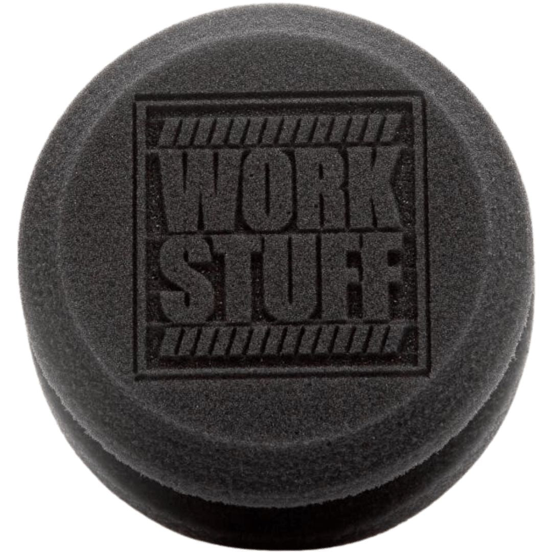 Der Work Stuff Handy Wax Applicator aus Schaumstoff von oben mit Logo
