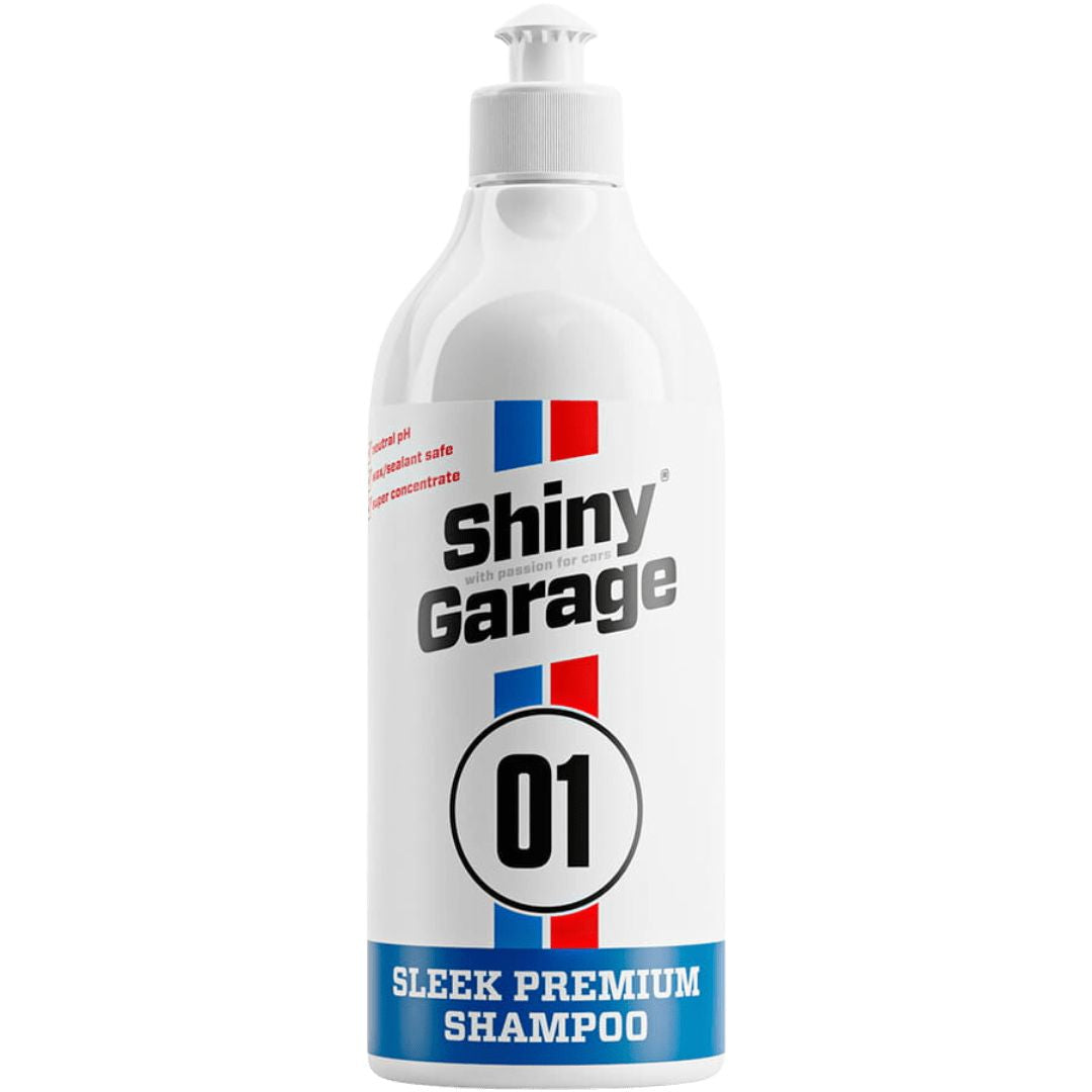 Die 1 Liter Flasche des Shiny Garage Sleek Premium Shampoo