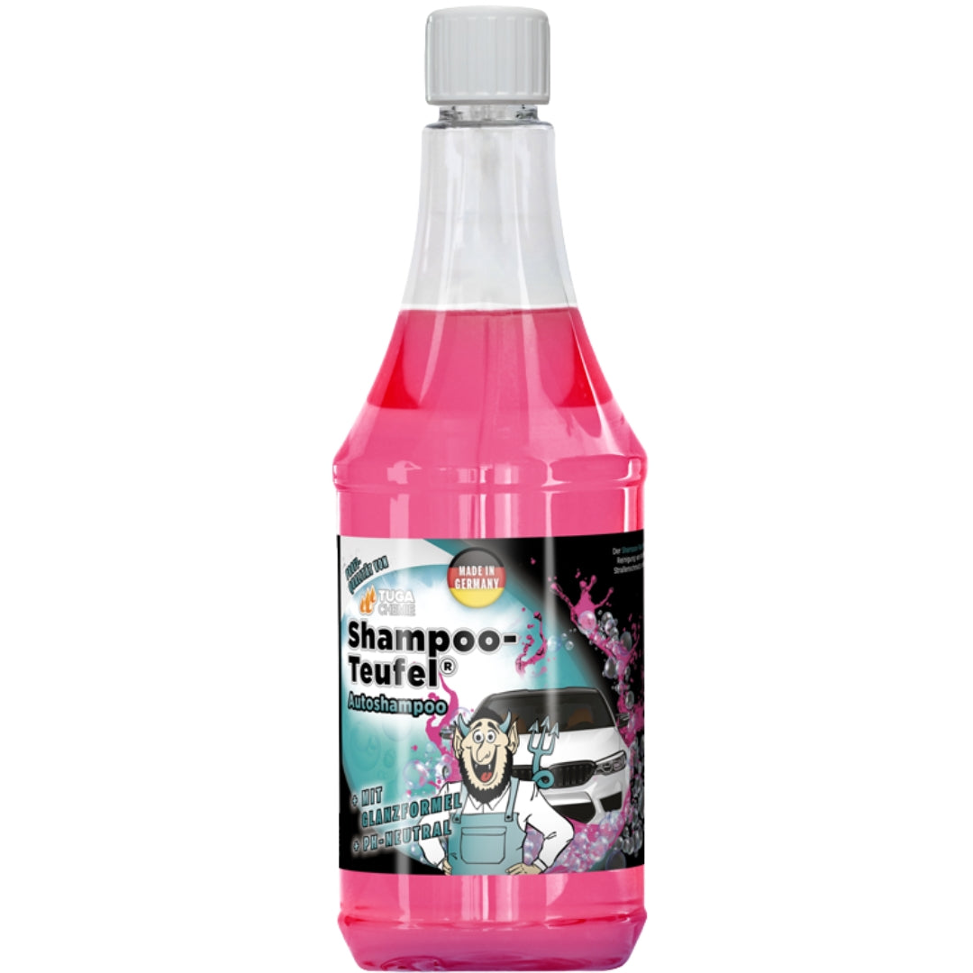 Die 1 Liter Flasche des Tuga Chemie Shampoo Teufel Autoshampoo