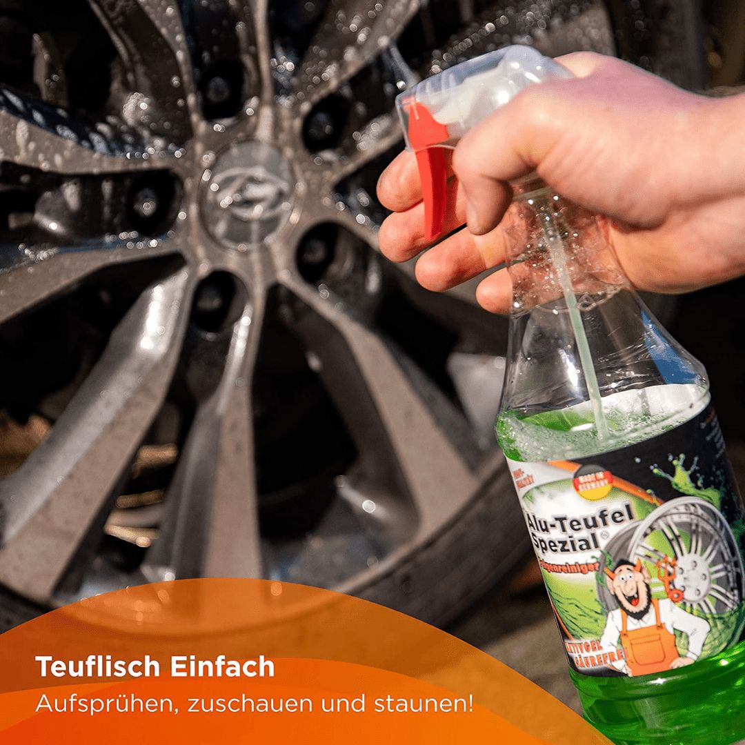 Das Aufsprühen von Tuga Chemie Alu-Teufel Spezial auf eine Felge