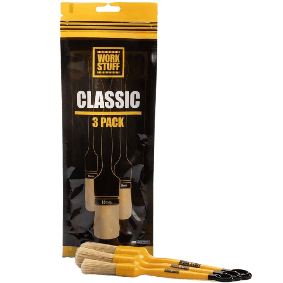 Die Verpackung des Work Stuff Detailing Brush Classic Pinsel dreier Set