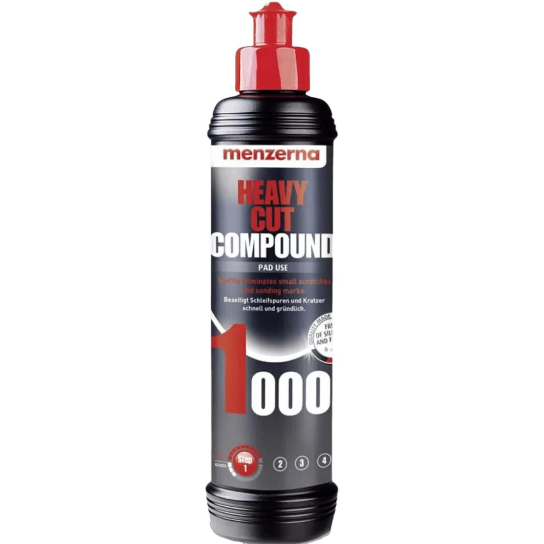 Die 250 Milliliter Flasche der Menzerna Heavy Cut Compound 1000 Politur