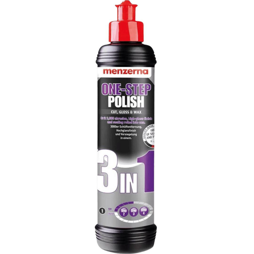 Die 250 Milliliter Flasche der Menzerna One-Step Polish 3 in 1 Politur