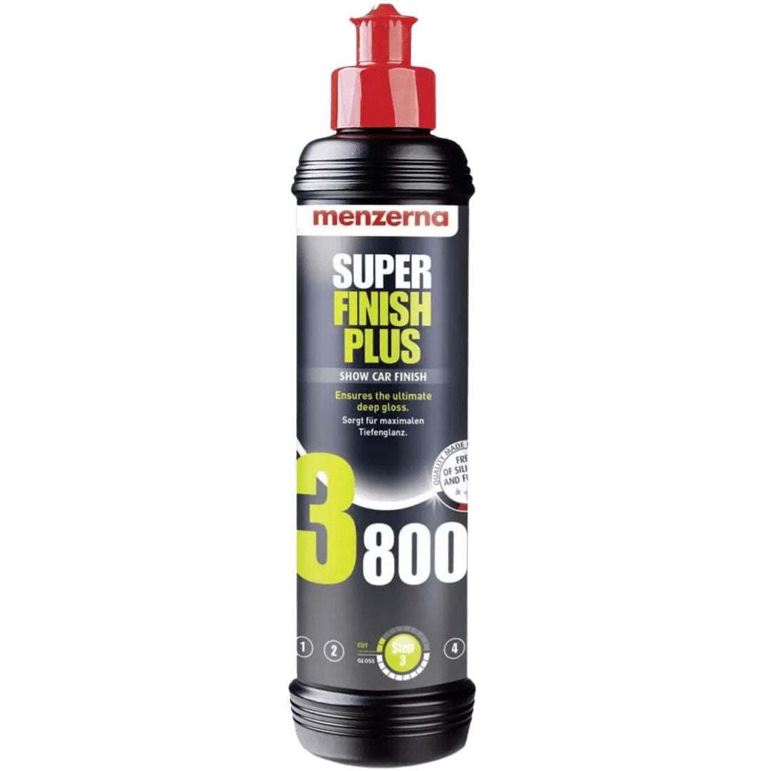 Die 250 Milliliter Flasche der Menzerna Super Finish Plus 3800 Politur