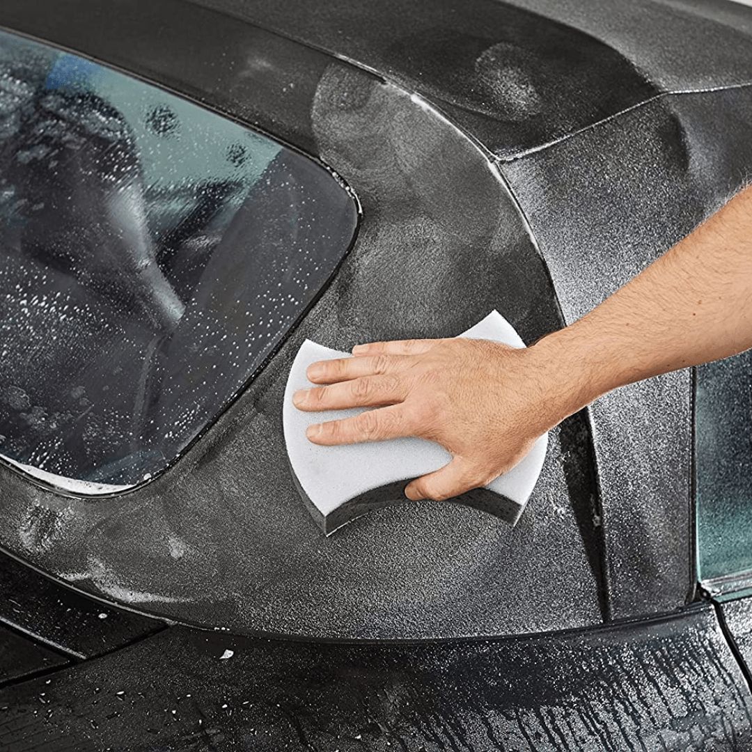 Sonax MultiSchwamm angewendet auf Cabrioverdeck