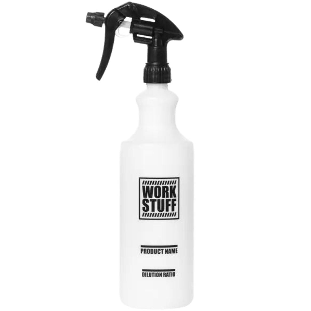 Die Vorderseite der 1 Liter Work Stuff Work Bottle Sprühflasche mit Logo