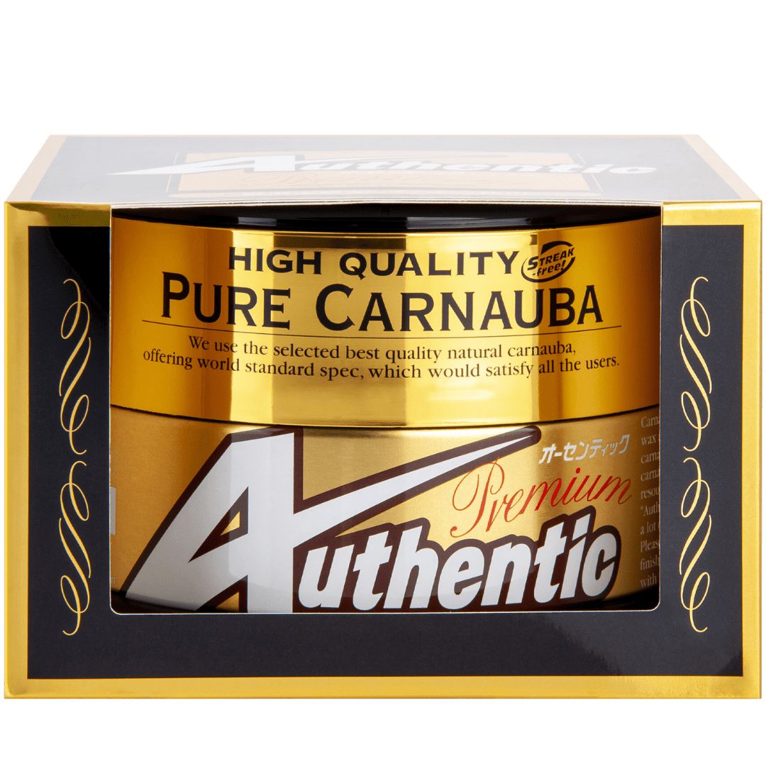 Die Dose der Soft99 Authentic Premium Wachsversiegelung in der Verpackung