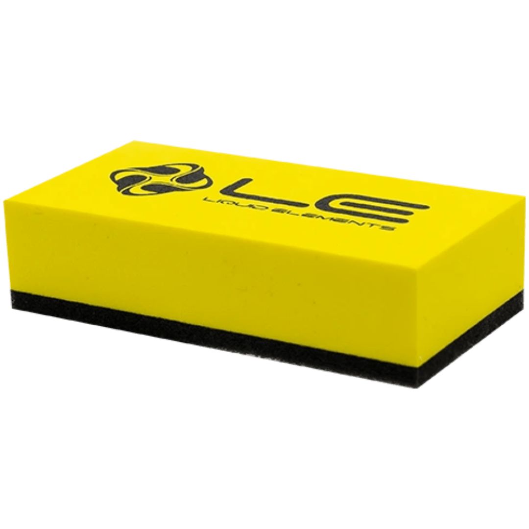Der Liquid Elements Applikator Block in gelb mit Logo