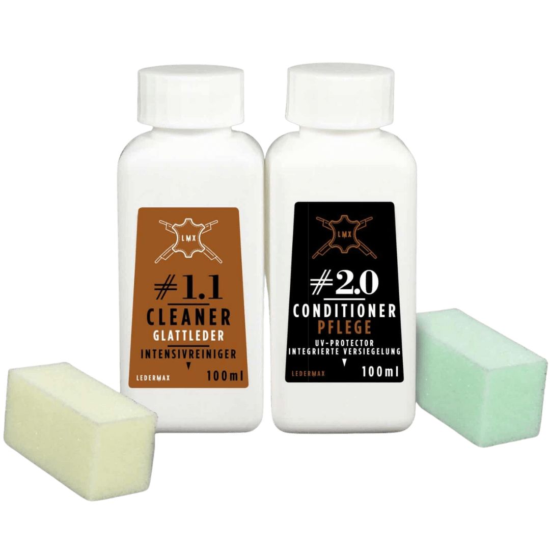 Das Ledermax Set bestehend aus Ledermax Cleaner und Ledermax Conditioner in der Grösse 100 Milliliter