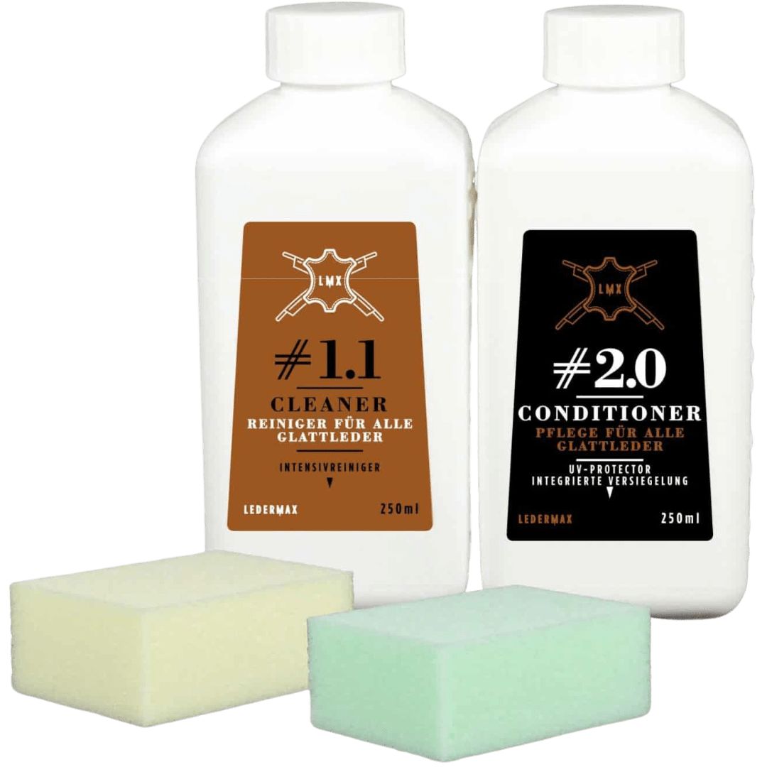 Das Ledermax Set bestehend aus Ledermax Cleaner und Ledermax Conditioner in der Grösse 250 Milliliter